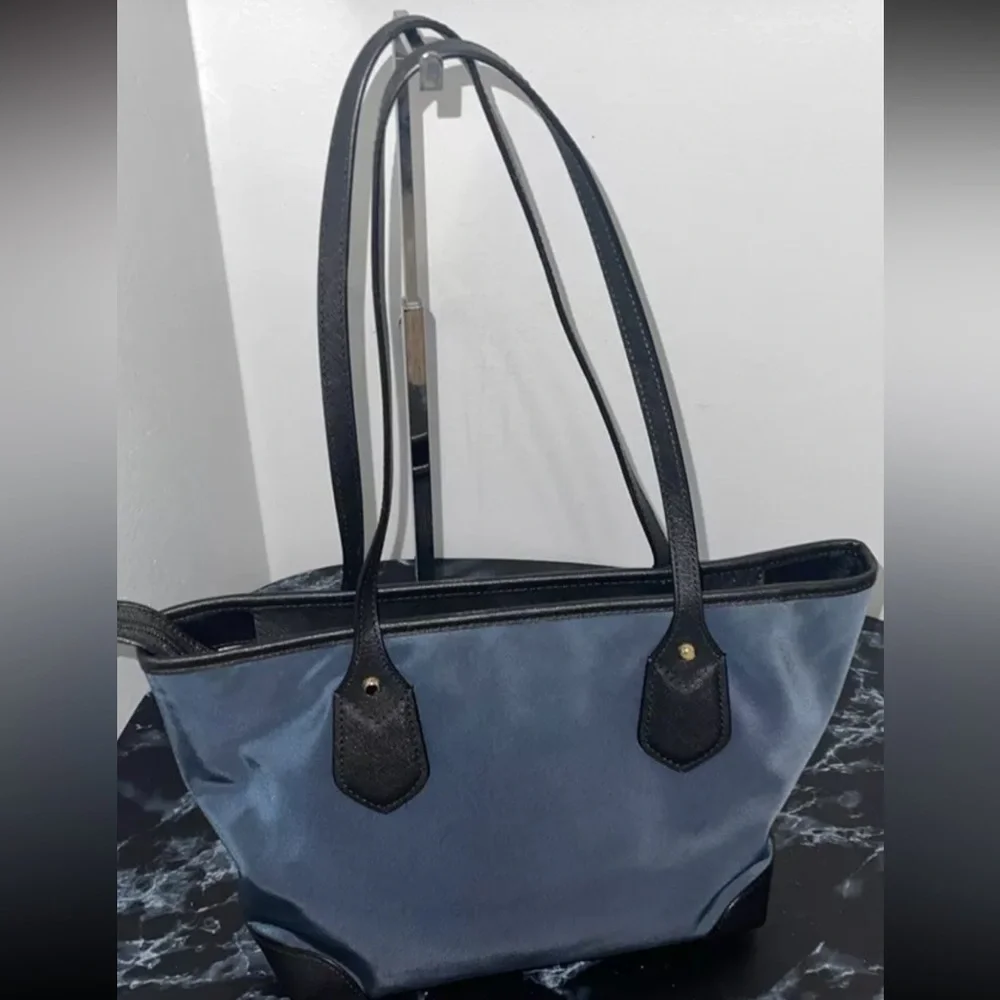 MICHAEL KORS Eva Top Zip Tote Nylon Bag Navy Gold Hardware AUTHENTIC